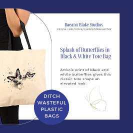 Stänk i Butterflies in Black and White Tote Bag Tygkasse