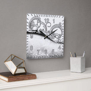 Stänk i Platinum Square Clock Fyrkantig Klocka