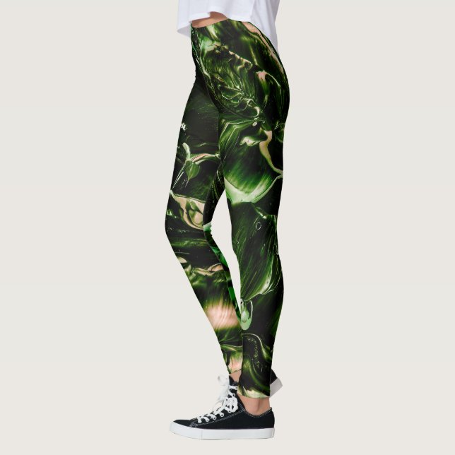 Stänk i Poison Mörk grönt & Beige Vinkarare Leggings (Vänster)