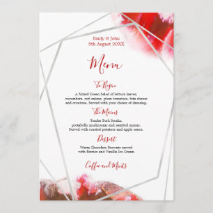 Stänk i Red Watercolor/silver geometric Bröllop Meny