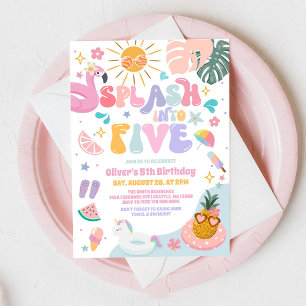 Stänk In I Fem Poolparty Sommar 5-års Födelsedag Inbjudningar