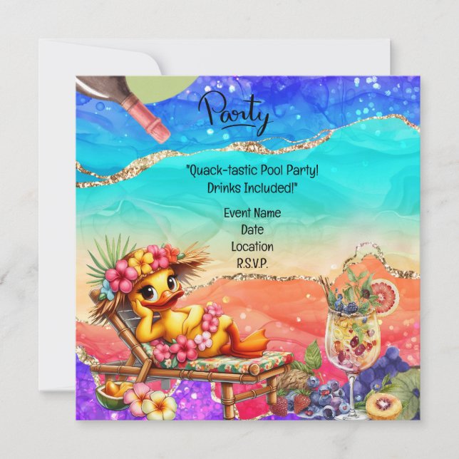 "Stänk in i Roligt: Anka Bassäng Party med dryck!" Inbjudningar (Framsida)