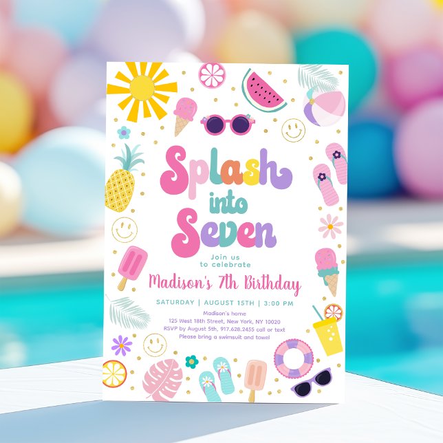 Stänk in i Sju Girl Bassäng Party, sommardag Inbjudningar (Skapare uppladdad)