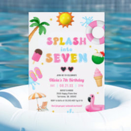 Stänk intill sju Bassäng-Party-flickans 7:e-födels Inbjudningar