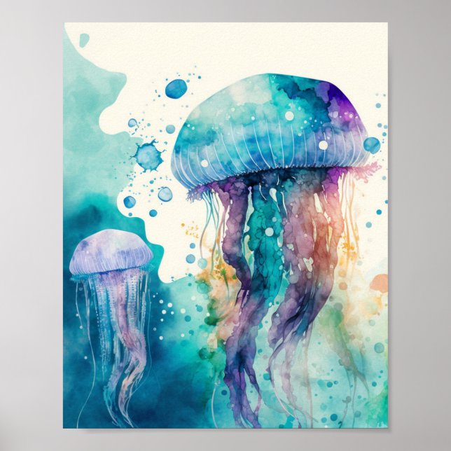Stänk Jellyfish Watercolor Minimalistic Poster (Framsidan)