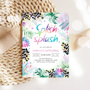 Stänk Splash Leopard Fest Födelsedagsinbjudan Inbjudningar