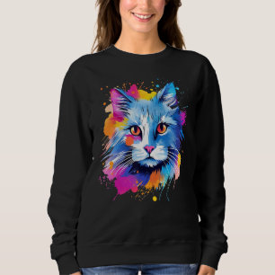 Stänk Turkisk Angora Katt Ansikte Färgrik T Shirt