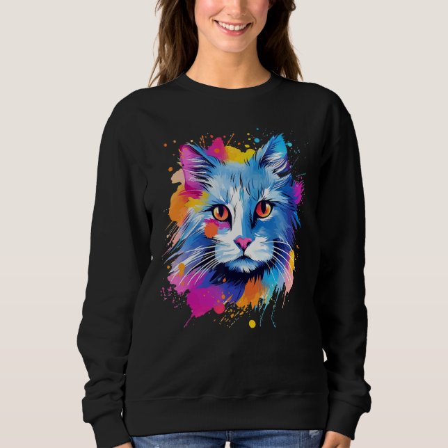 Stänk Turkisk Angora Katt Ansikte Färgrik T Shirt (Framsida)