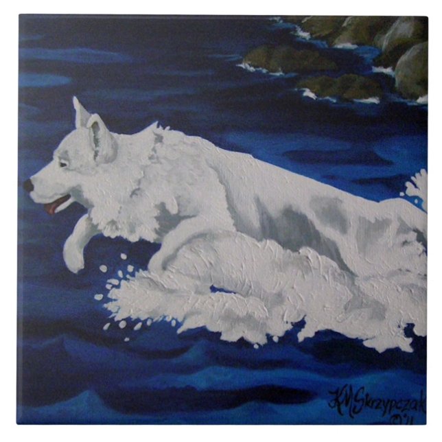 Stänk White German Shepherd Tile Kakelplatta (Framsidan)