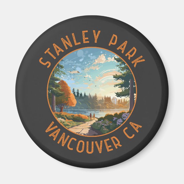 Stanley Park Vancouver Canada Retro Distress Art Magnet (Framsidan)
