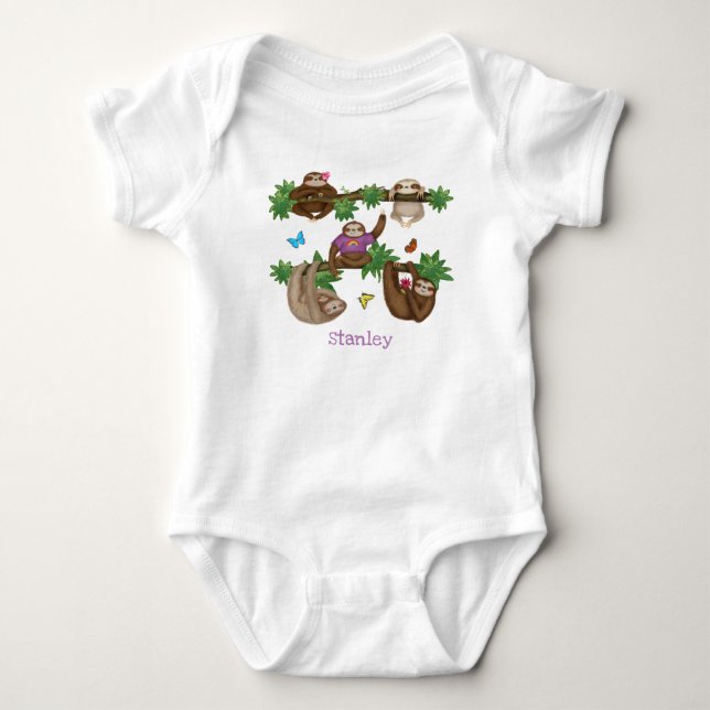 Stanley Sloth personlig lila baby bodydress T Shirt (Framsida)