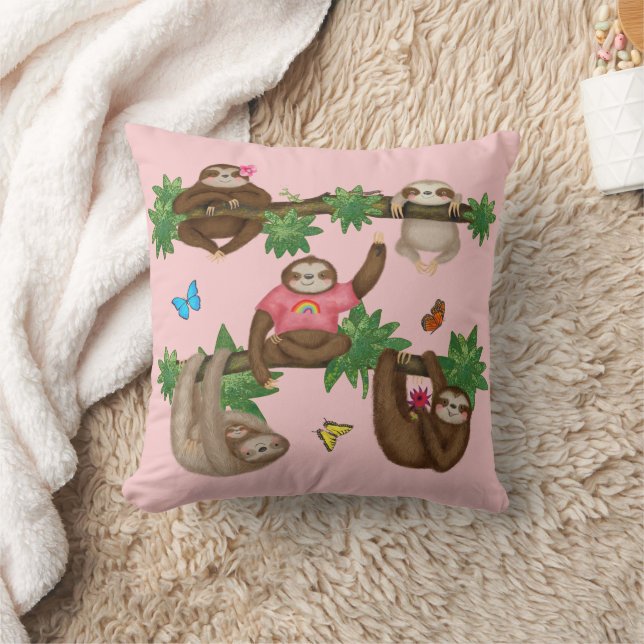 Stanley Sloth & rosa Cushion Kudde (Filt)