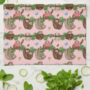 Stanley Sloth & rosa tea towel Kökshandduk