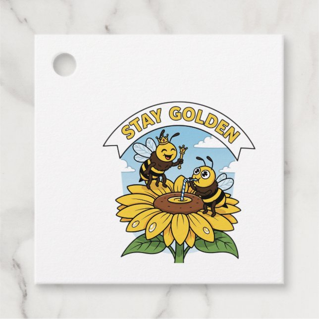 Stanna - Bee and Flower Illustration Gåvor Etiketter (Framsida)