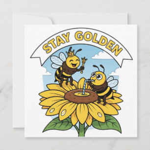 Stanna - Bee and Flower Illustration Inbjudningar