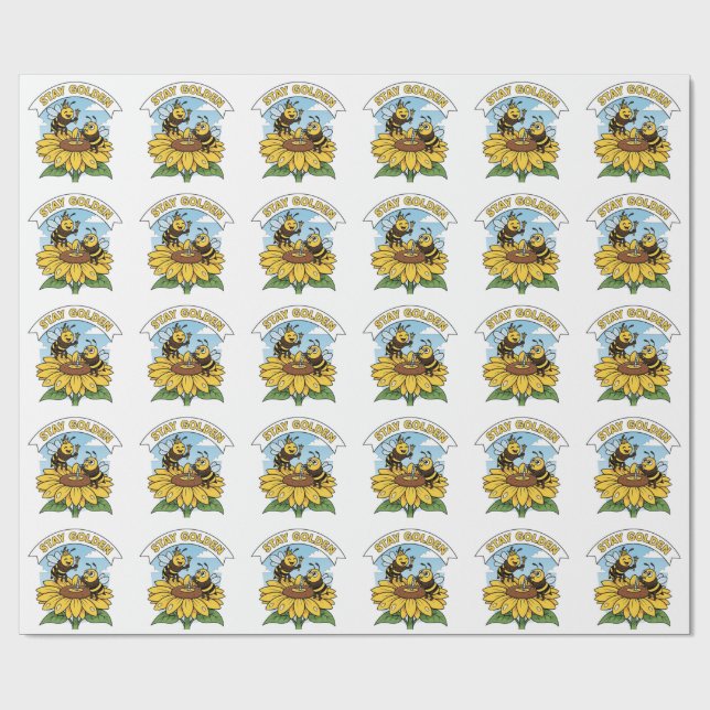 Stanna - Bee and Flower Illustration Presentpapper (Platt)