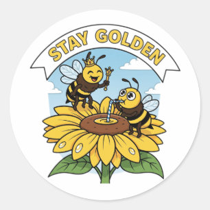 Stanna - Bee and Flower Illustration Runt Klistermärke