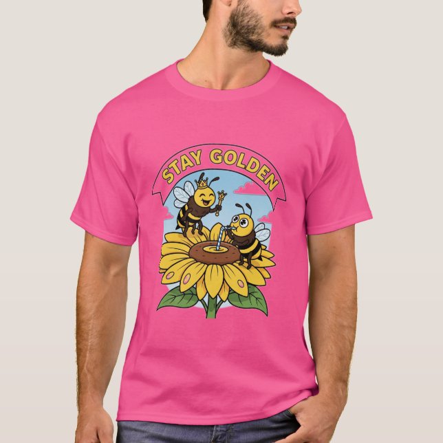 Stanna - Bee and Flower Illustration T Shirt (Framsida)