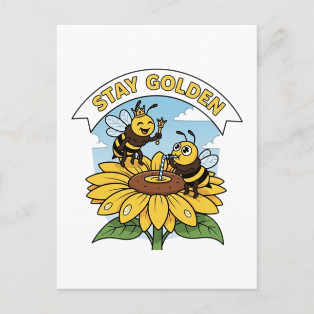 Stanna - Bee and Flower Illustration Vykort (Framsida)