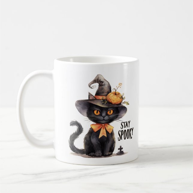 Stanna där - Witch Hat Cat Kaffemugg (Vänster)