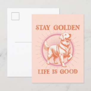 Stanna Golden Life är Bra Golden Retriever Retro Vykort