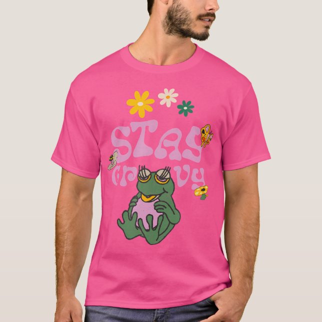 Stanna Groovy Disko Party Hippie Frog T Shirt (Framsida)