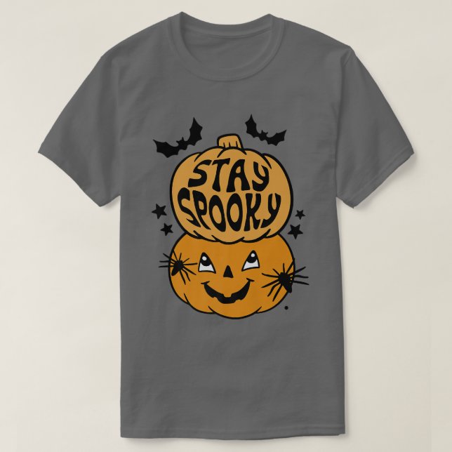 Stanna Groovy Funny Scary Pumpkin Fladdermöss Hall T Shirt (Design framsida)