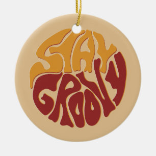 Stanna Groovy med Stänk i Röd och Gult Julgransprydnad Keramik