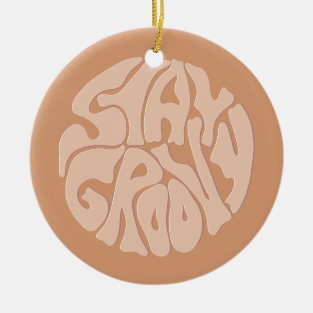 Stanna Groovy Retro Beige Julgransprydnad Keramik (Framsidan)