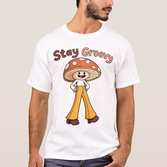 Stanna Groovy Smiling Mushroom 70s Retro T Shirt (Framsida)