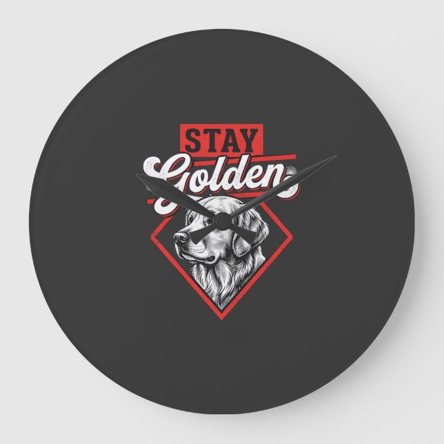 Stanna Guldig Golden Retriever Hund Stor Klocka (Framsida)