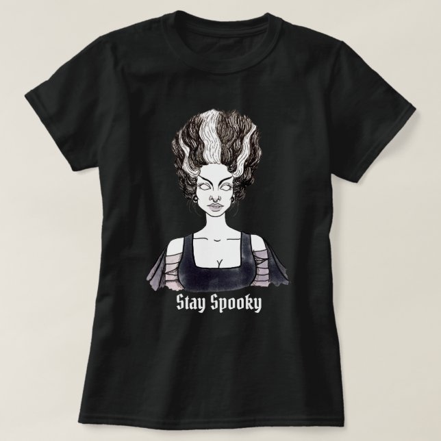 Stanna här - Bride av Frankenstein T Shirt (Design framsida)