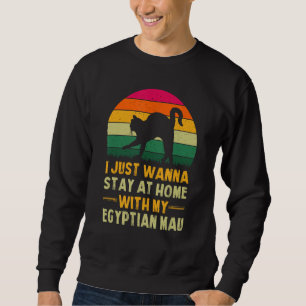 Stanna hemma hos min egyptiska mau Funny Cat Mamma Lång Ärmad Tröja