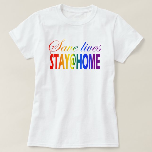 Stanna hemma i Social Avstånd Pridet Regbow Text T Shirt (Design framsida)