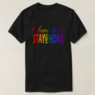Stanna hemma i Social Avstånd Pridet Regbow Text T Shirt