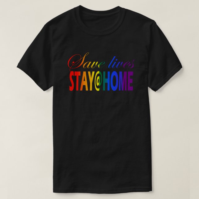 Stanna hemma i Social Avstånd Pridet Regbow Text T Shirt (Design framsida)