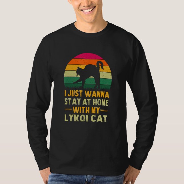 Stanna hemma med min Lykoi Cat Funny Cat Mamma Hum T Shirt (Framsida)
