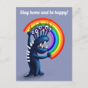 Stanna hemma och var Lycklig-muntermonster Rainbow Vykort