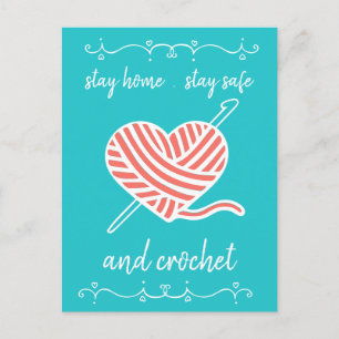 Stanna hemma Säkert och Crochet Teal Lycklig Mail Vykort