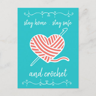 Stanna hemma Säkert och Crochet Teal Lycklig Mail Vykort