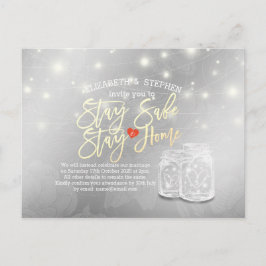 Stanna hemma Säkra Bröllop-uppskjutning Mason Burk Meddelande Vykort