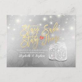 Stanna Hemma Stanna Säker Bröllopsuppskjutning Mur Meddelande Vykort