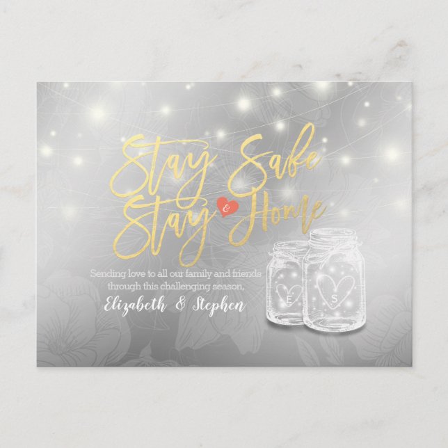 Stanna Hemma Stanna Säker Bröllopsuppskjutning Mur Meddelande Vykort (Framsida)