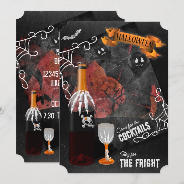 Stanna hos Fright Halloween Cocktail Party Inbjudningar (Fram/baksida)