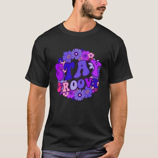 Stanna i Groovy 70-talet Hippie Stil Kärlek Peace  T Shirt (Framsida)