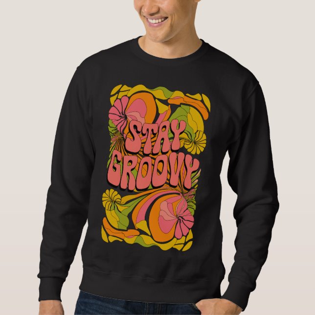 Stanna i Groovy - Psykedelisk 70-talets Retro Desi Lång Ärmad Tröja (Framsida)