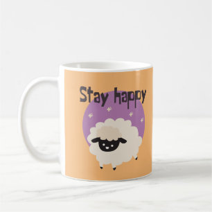 Stanna i lycklig Kawaii, gullig, vit lila av får Kaffemugg