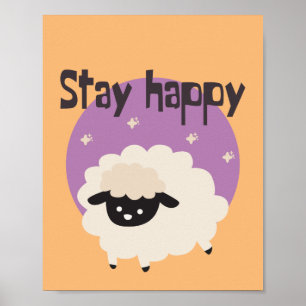 Stanna i lycklig Kawaii, gullig, vit lila av får Poster