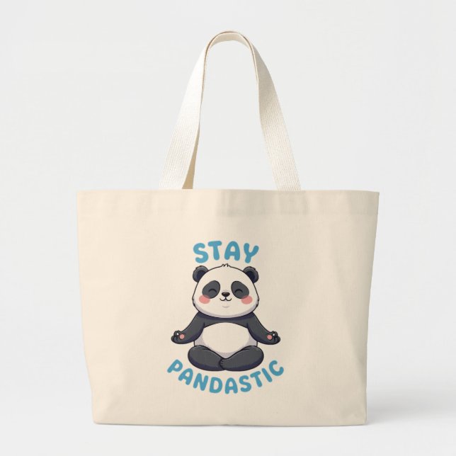 Stanna i Pandastisk T-Shirt, Lustigt Panda Meditat Jumbo Tygkasse (Framsidan)