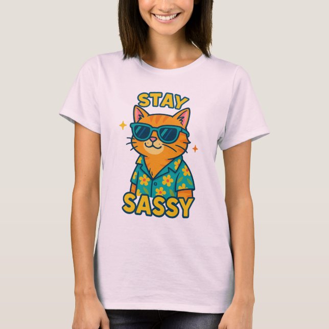 Stanna i Sassy Cat T-Shirt Funny Summer Cat Mamma  (Framsida)